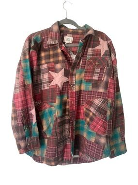 Urban Outfitters Multi Plaid Star Appliqué Button-Down Shirt NWOT